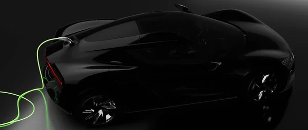絶対に一般的でブランドのない電気スポーツ車の充電 将来の電気自動車のコンセプト 3Dレンダリング — ストック写真