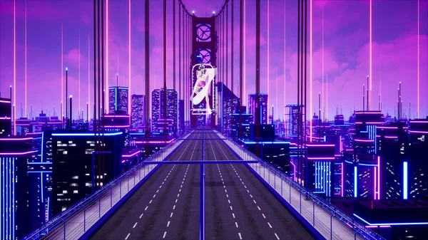Geçit Köprüsünden Metaverse Şehrine Görüntüleme — Stok fotoğraf