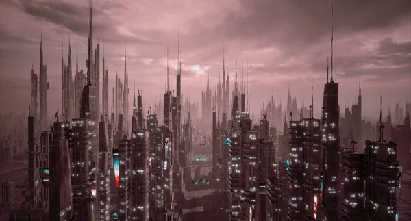 Futuristisk Cyberpunk Stad Och Metaverse Koncept Render — Stockfoto