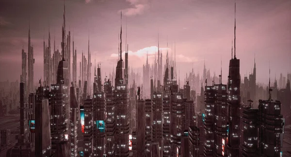 Φουτουριστικό Cyberpunk Πόλη Και Metaverse Έννοια Καθιστούν — Φωτογραφία Αρχείου