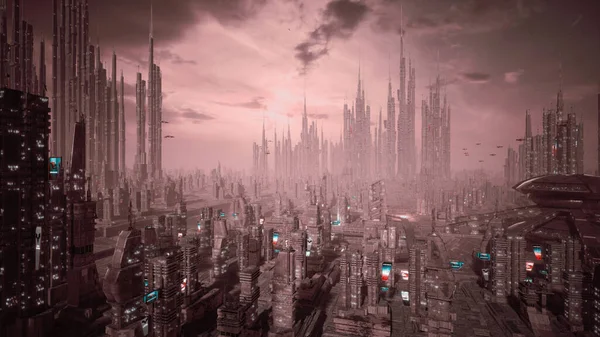 Futuristické Kyberpunkové Město Metaverzní Koncept Vykreslování — Stock fotografie