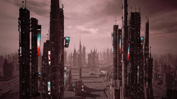 Futuristic Cyberpunk City Metaverse Concept Render — Stock Photo, Image