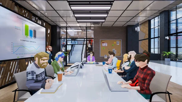 Metaverse avatars of people seminar online in virtual worlds, 3d render
