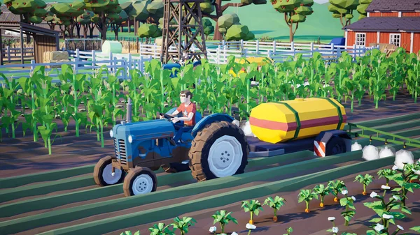 仮想世界のスマートファームで農業生産性を向上させることを学ぶ人々のメタバースアバター 3Dレンダリング — ストック写真