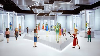 Dijital giyim mağazasından alışveriş yapan insanların metaevren avatarları, 3D