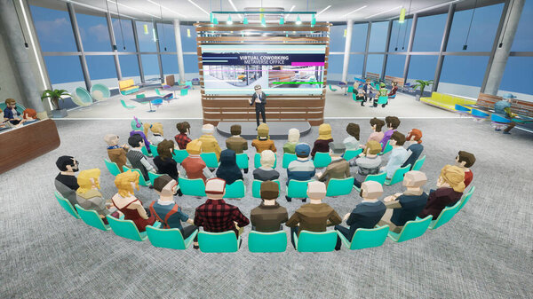 Metaverse avatars of people seminar online in virtual worlds, 3d render