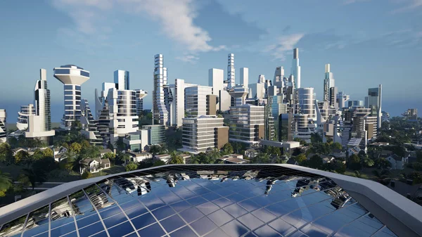 Futuristic green city concept, 3d render