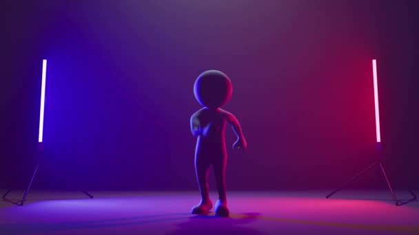 ネオンバックグラウンドで踊るキャラクター3D — ストック動画