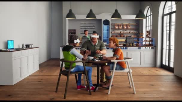 Mensen Avatar Metting Virtual Reality Metaverse Coffeeshop Renderen — Stockvideo