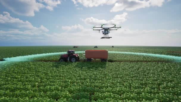 Autonoma Jordbruk Drönare Flyger För Att Analysera Jordbruksområdet Jordbruk Innovation — Stockvideo