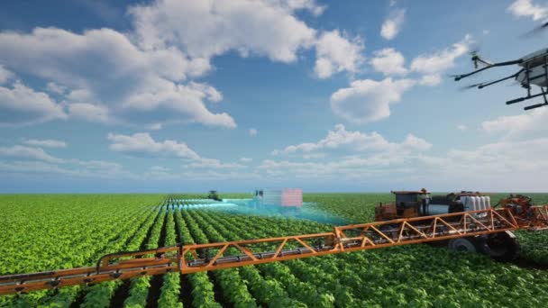 自主农业车辆和无人驾驶自动驾驶 5G技术 智能农业概念 — 图库视频影像