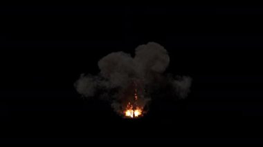 Siyah arkaplanda alfa kanalı ile üç yönlü yangın patlaması