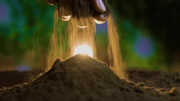 Закрытие Фермеров Вручную Посадки Семян Тыквы Землю Плодородная Почва Которой — стоковое видео