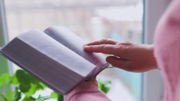 Yaşlanmış Eller Evde Keyif Rahatlama Çin Bir Kitap Tutuyor Tanımlanamayan — Stok video