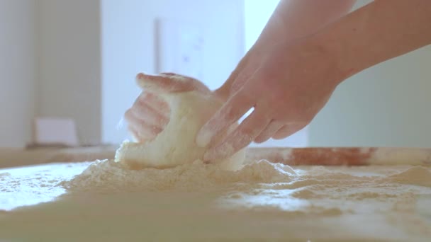 Κοντινό Πλάνο Κάνοντας Ζύμη Γυναικεία Χέρια Στο Φούρνο Shot Hands — Αρχείο Βίντεο