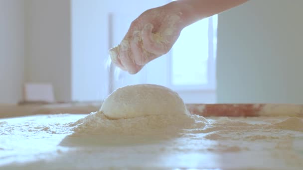 Close Making Tough Female Hands Bakery Выстрел Руки Женщины Пекарни — стоковое видео