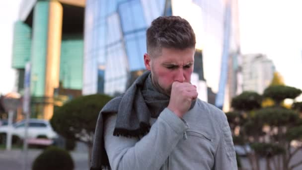 Young Bearded Hispanic American Man City Struggle Flu Depicted Constant — Stock Video