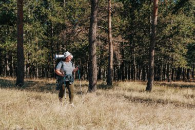Büyük boy bir yürüyüşçüyle birlikte sağlığa doğru yürü, manzaralı ormanlık alanlarda tek başına yapılan bir yolculuğun sükunetini keşfet. Bu büyüleyici keşif yürüyüşün güçlendirici etkisini vurguluyor.