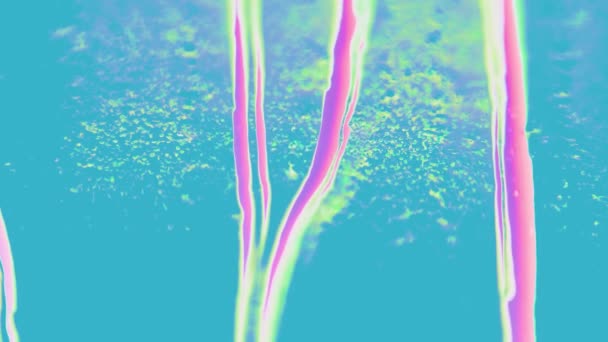 明るい油絵のリズミックな動きに身を浸し 白いペンキの上に水に青とピンクの魅惑的な流れを作り出します 選択的フォーカスによる抽象的な背景 — ストック動画
