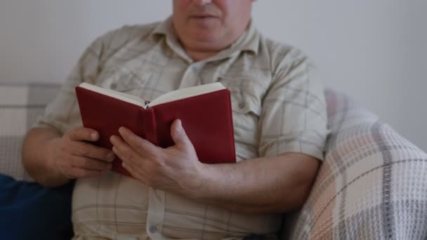 Συνταξιούχοι Haven Μια Εικόνα Ενός Ικανοποιημένου Παππού Διαβάζει Ένα Βιβλίο — Αρχείο Βίντεο