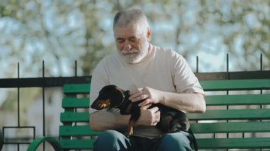 Yaşlı bir adam, sadık daksundu eşliğinde parkta huzurlu bir an geçirir ve kalıcı bağlarını gösterir..