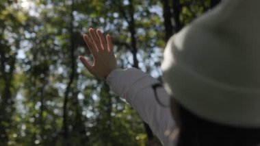 Güneş ışınlarıyla aydınlatılan bir el, ormanlık bir bölgenin sükuneti içinde ışığa doğru uzanır. Bu da umudu, barışı ve doğal dünyanın değerini simgeler..