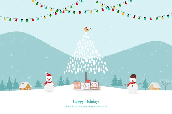 Καλά Χριστούγεννα Και Ευτυχισμένο Νέο Έτος Ευχετήρια Κάρτα Για Χειμώνα — Διανυσματικό Αρχείο