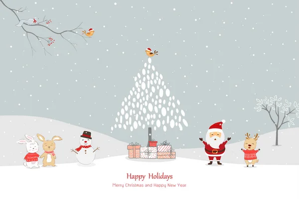 Feliz Navidad Feliz Año Nuevo Tarjeta Felicitación Con Santa Claus — Archivo Imágenes Vectoriales