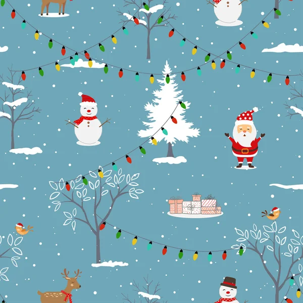 Veselá Dovolená Bezproblémové Vzor Santa Claus Zábavné Kreslené Zvířata Oslavit — Stockový vektor