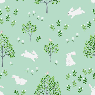 Easter holiday seamless pattern with cute rabbits happy on springtime,vector illustration
