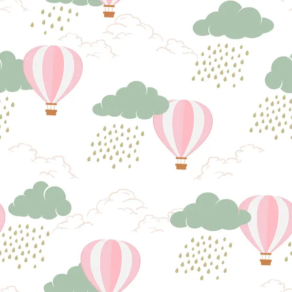 Бесшовный Узор Воздушными Шарами Дождливый День Детская Текстура Ткани Текстиля — стоковый вектор