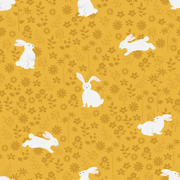 Пасхальный Узор Симпатичным Белым Кроликом Весеннем Саду — стоковый вектор