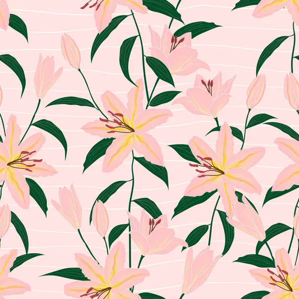 Moda, kumaş, tekstil, duvar kağıdı ve tüm baskılar için el çizimi zambak desensiz desen tasarımı, vektör çizimi