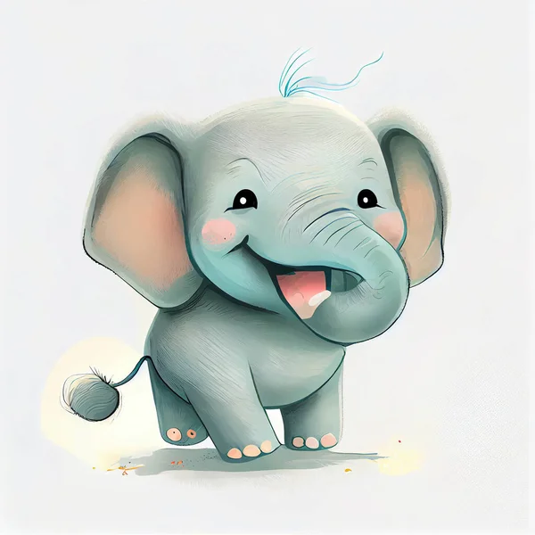 illustration of a happy cute elephant on white background for children's book