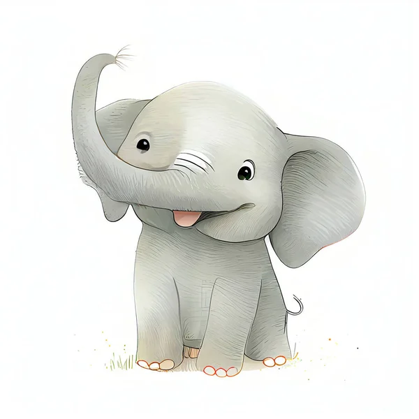 illustration of a happy cute elephant on white background for children's book