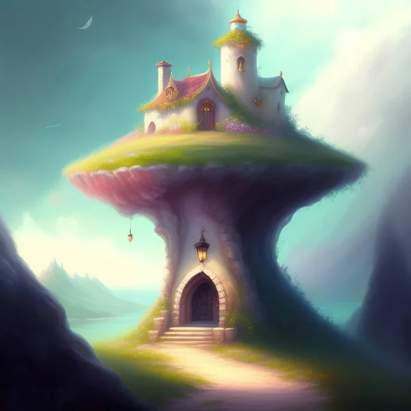 fantasy house of a fairy in a tree for children illustration book