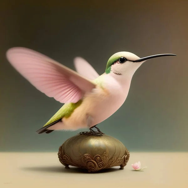 cute exotic fantasy hummingbird very feathery in pastel colors on a light background