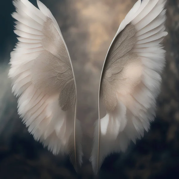 Dream like, realistic angel wings background with a white wing of a bird