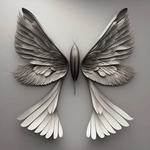 Dream like, realistic angel wings background with a white wing of a bird
