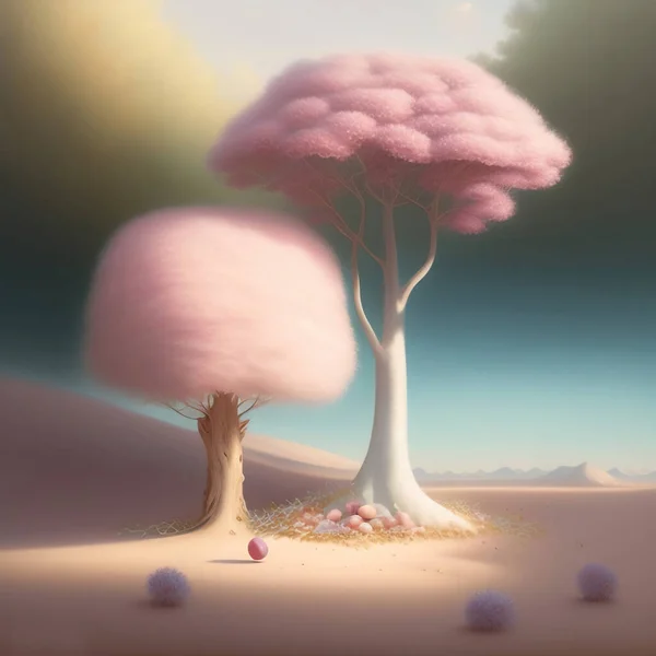 cute fantasy tree in delicate pastel colors with shapes, background