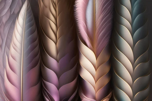 Abstract feathers background, feather texture wallpaper, 3d render, 3d illustration pastel colors