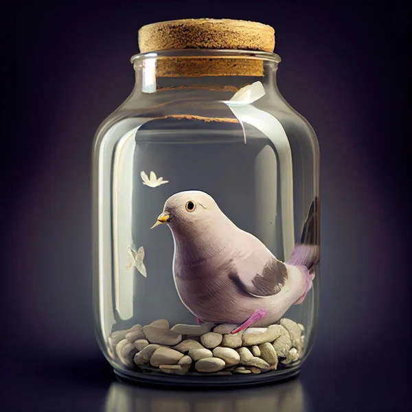 dove in a jar closed with stones fantasy background