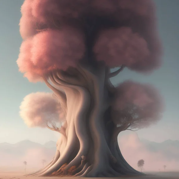cute fantasy tree in delicate pastel colors with shapes, background