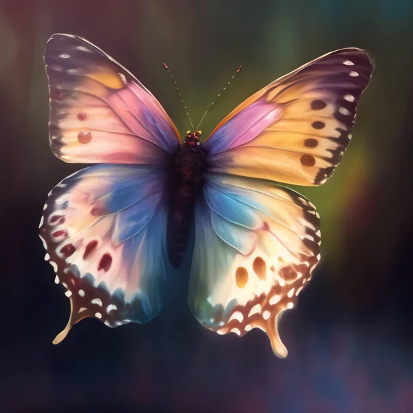 fairytale magic butterfly with delicate colors filigree and glitter on mate background