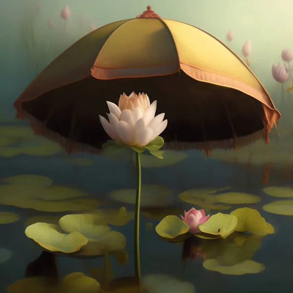 cute fantasy waterlily for children story book with painted background