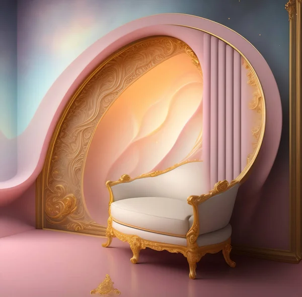 princess room in pink baroque style with beautiful ornaments