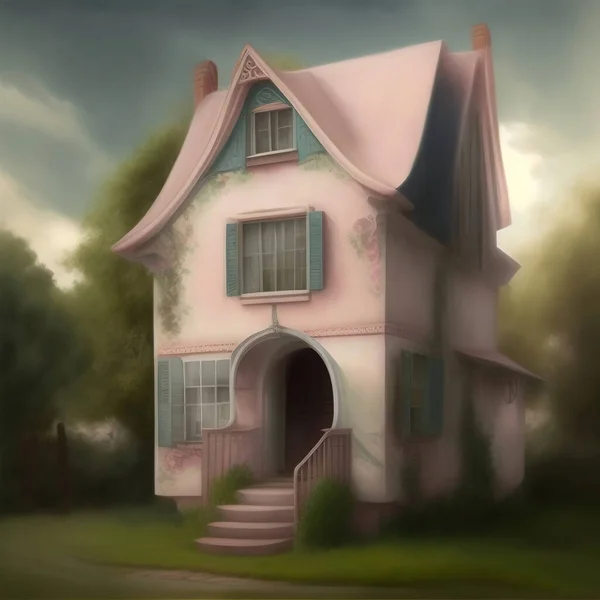 cute house in a fantasy landscape for a children's story book