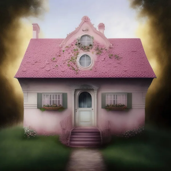 cute house in a fantasy landscape for a children\'s story book