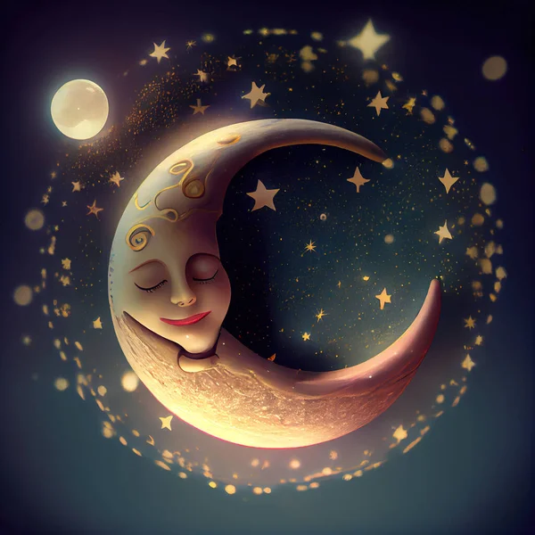 moon smiling above the clouds illustration ideal for children's book
