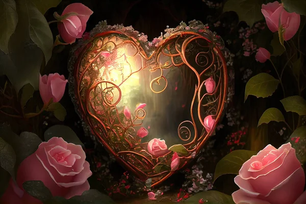 Illustration of a Heart with flowers and intricate branches